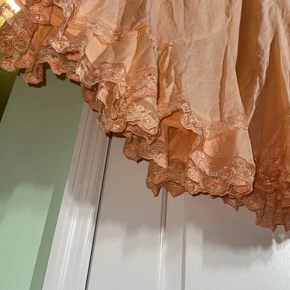 Romans Peach Lace Trim Boho 100% Cotton Maxi Skirt Fairy CottageCore Size 22 - Picture 3 of 10